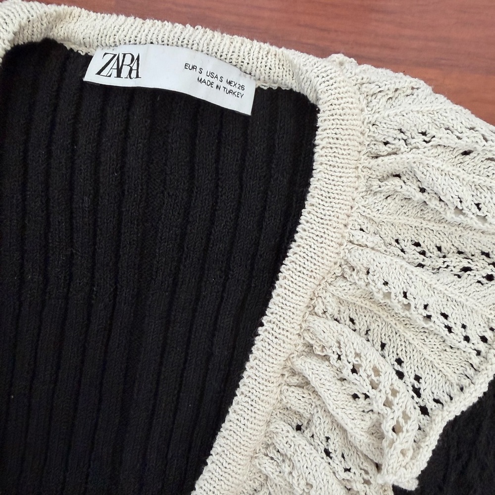 Zara Black Cardigan with white Ruffle Trim - Picture 3 of 7